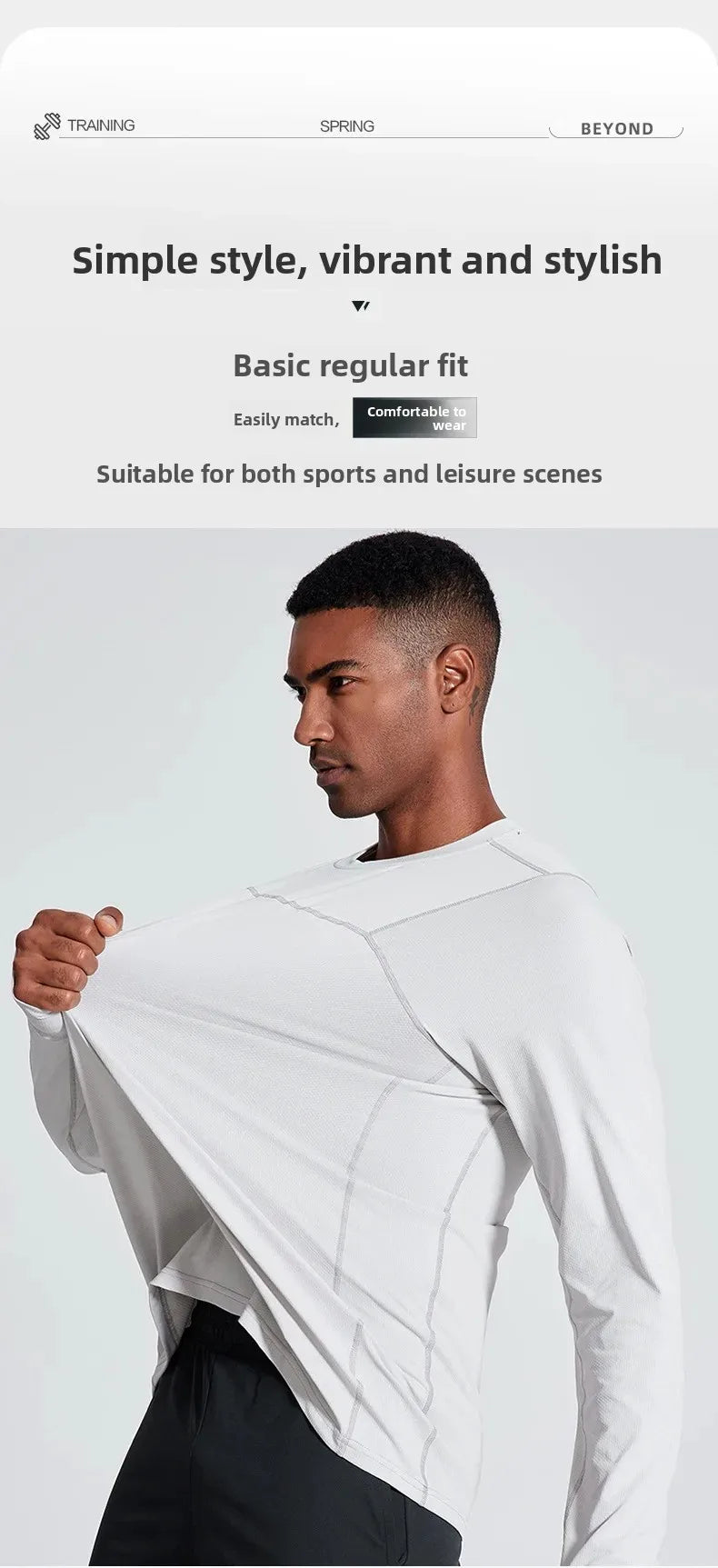 Quick Dry Long Sleeve T-Shirt Men's Thin Collar Breathable Outdoor Sports Base Shirt Striped Pattern Casual Comfortable Top