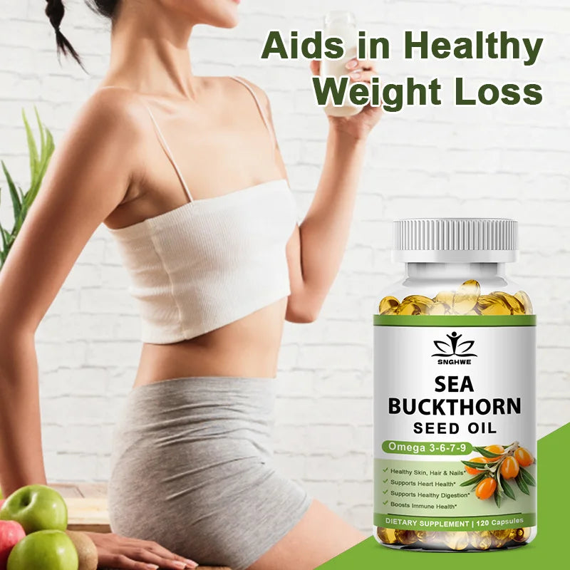 Organic Omega-7 Sea Buckthorn Seed Oil Capsule for Heart, Immune Support, and Intestinal Health, Healthy Skin, Hair and Nails