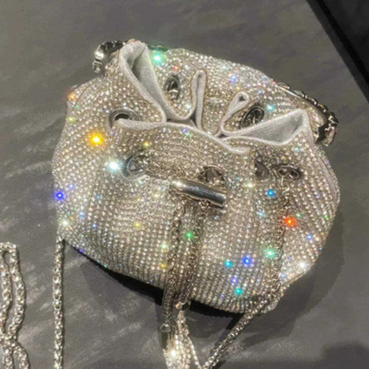 silver clutch bag Luxury Designer Women's Barrel Sparkling Rhinestone Banquet Bag Tassel wallet woman party High Quality Chain