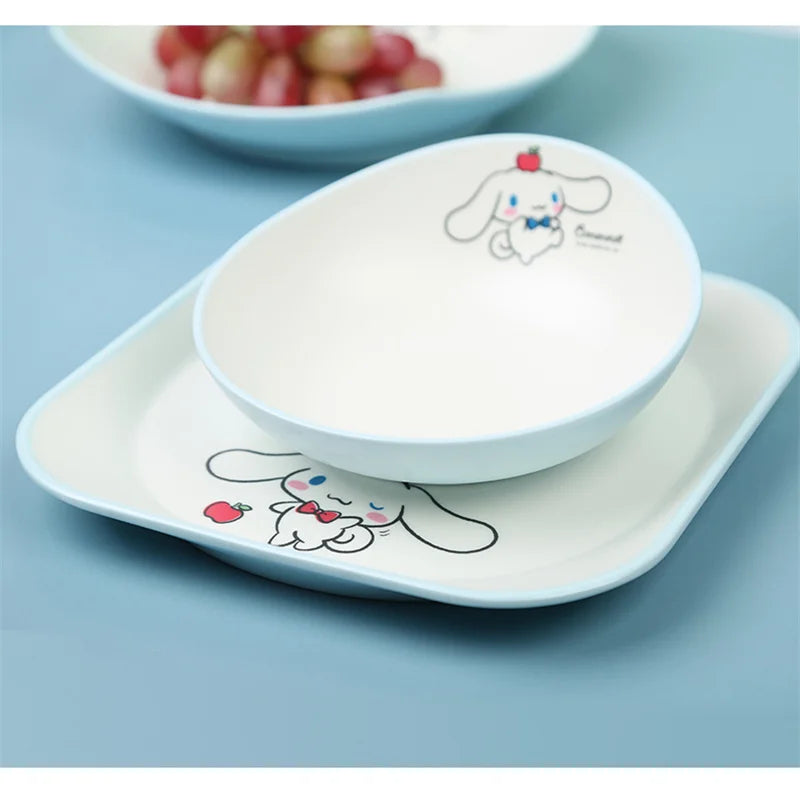 For Sanrio Cinnmoroll Children Tableware Cartoon Soup Spoons Anti-Fall Dining Plates Salad Bowls Water Cups Food-grade Tableware