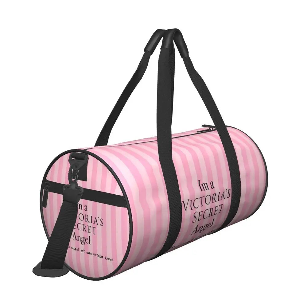 Pink White Stripe Round Capacity Travel Duffel Bag Male Female Large-Capacity Hand Luggage Sports Fitness Bag Travel Package