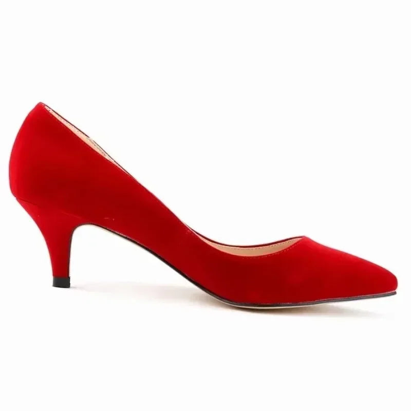 Large Size Women Solid Color Pumps Classic 5cm Low High Heels Breathable slip on Pointed Toe Stiletto Female Work Wedding Shoes