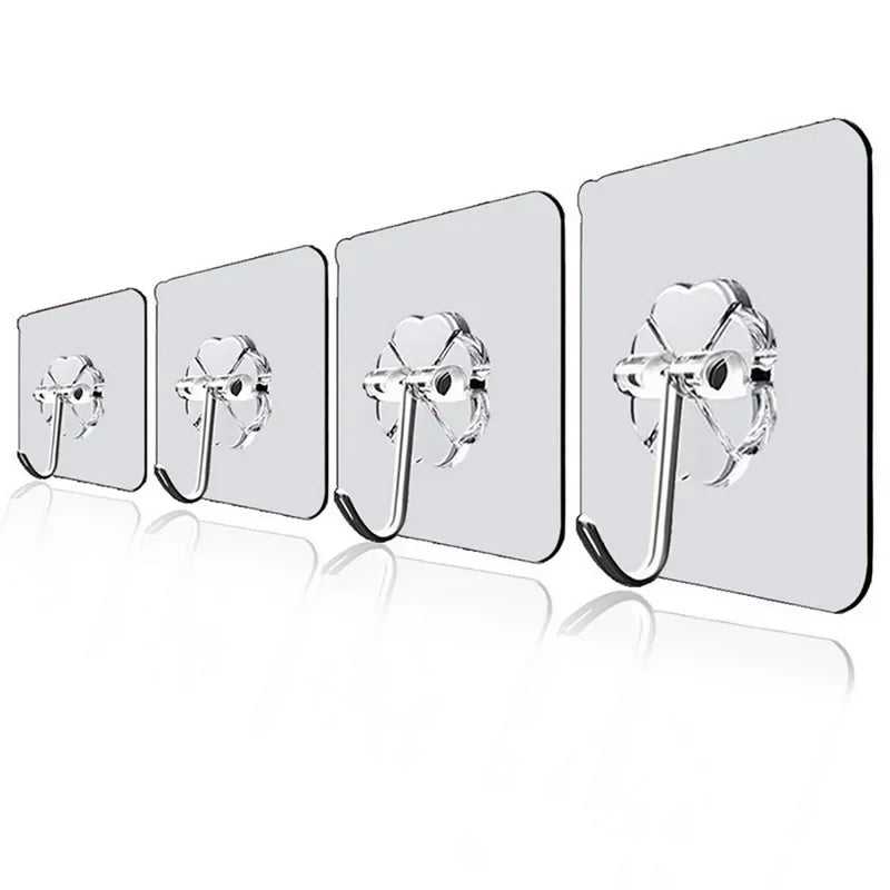 50pcs Transparent Stainless Steel Self-Adhesive Hooks Bathroom Towel Clothes Storage Sticker Hook Key Hangers Storage Holder