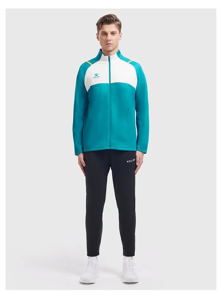 Kelme Football Training Knitted Jacket For Men's Spring 2024 Printed Stand Up Collar Cardigan Sports Coat Children's Sportswear
