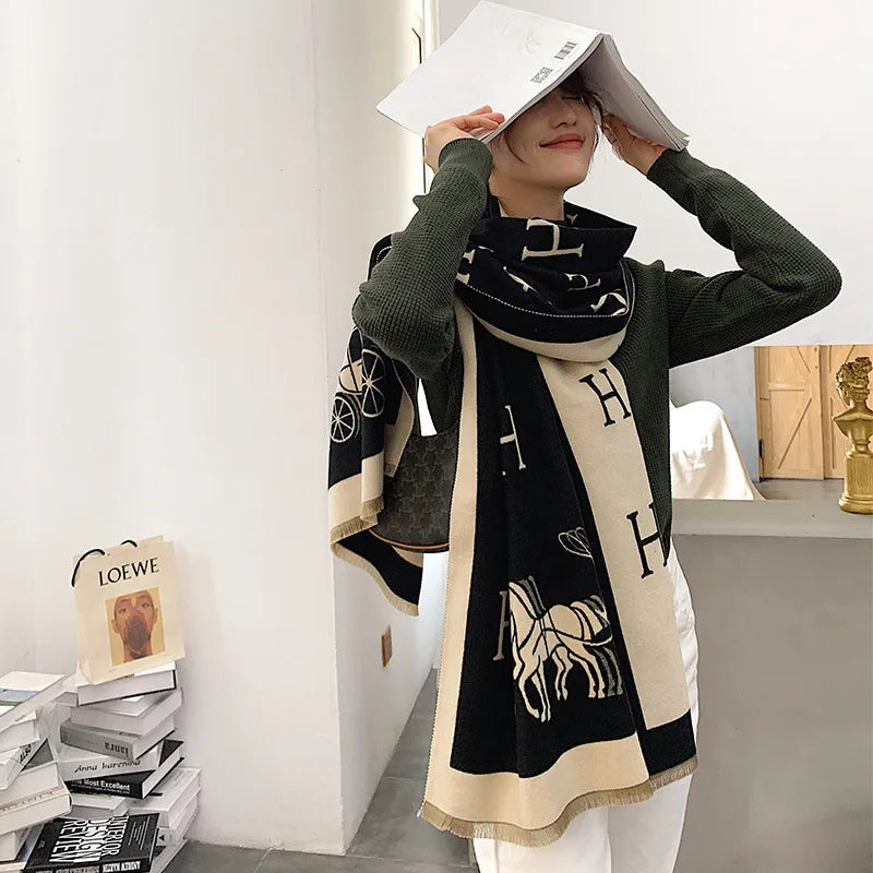 Thickened Cashmere-Like Scarf Women's Versatile Air-Conditioned Room Warmth Fashionable Casual Style All-Season Scarf