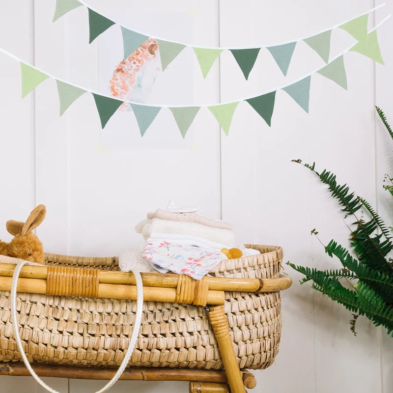 1 Set Sage Green Triangle Flags Bunting Boho-Chic Hanging Flag for Greenery Shower Classroom Wedding Birthday Party Decorations