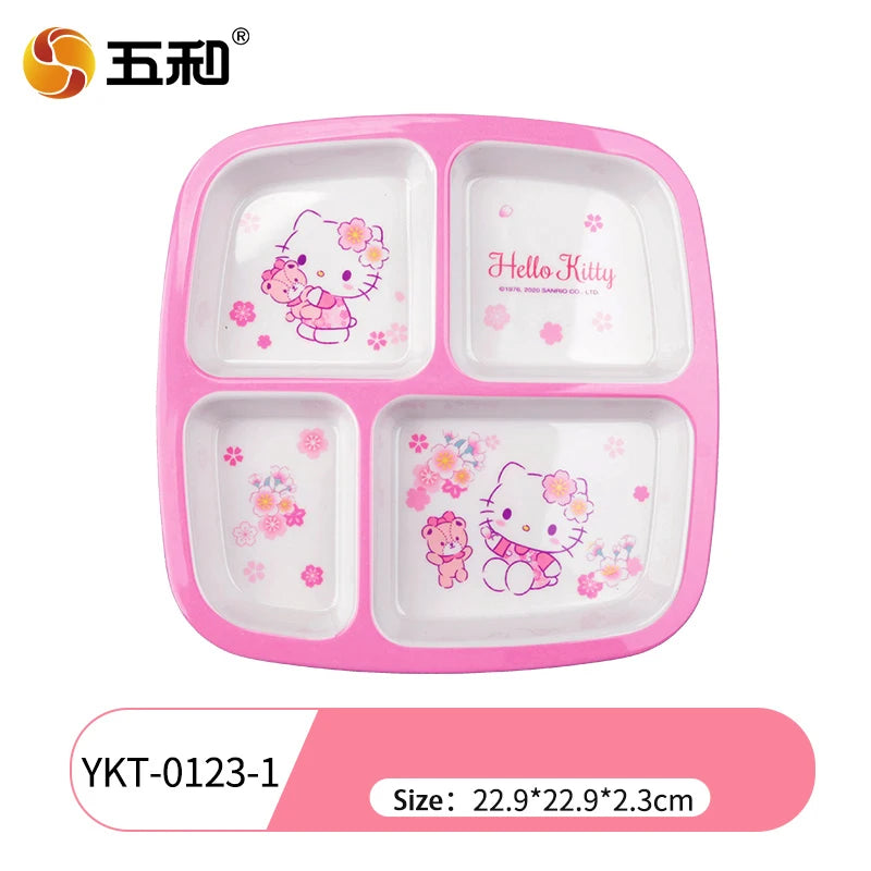 For Cherry Blossom Hello Kitty Tableware Baby Complementary Food Bowls BPA-Free Dining Plates Rice Bowl Cartoon Divided Plates