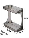 2-Tier Transparent Plastic Desktop Cosmetic Storage Box with 2-Tier Shelves & 4-Wheel Base - Space-Saving Organizer Tray, Freest