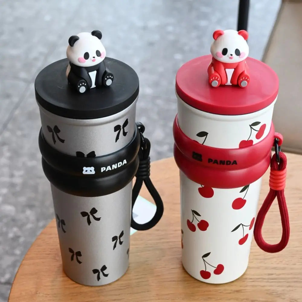 700ML Cartoon Panda Thermos Cup With Lifting Rope Gift Children Vacuum Cup 316 Stainless Steel Thermal Water Bottle