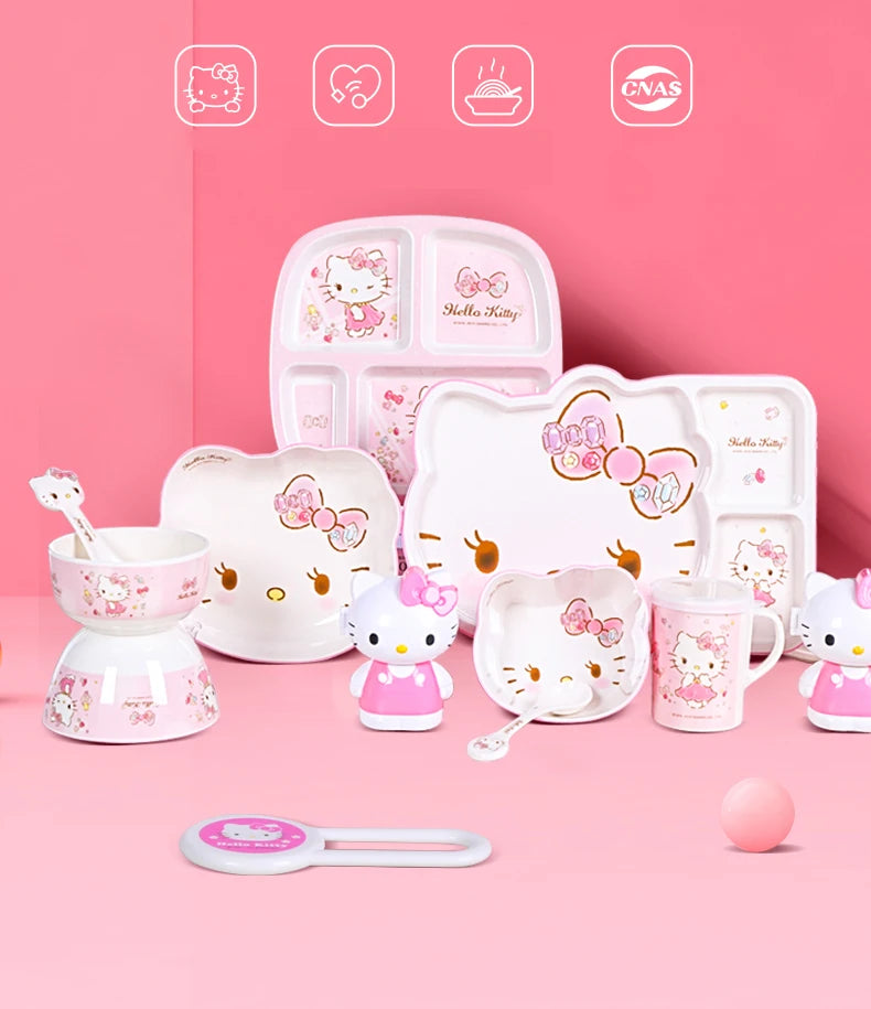 For Hello Kitty Children Tableware Cartoon Irregular-shaped Bowls Anti-scald Dining Plates BPA Free Baby Food Supplement Bowls