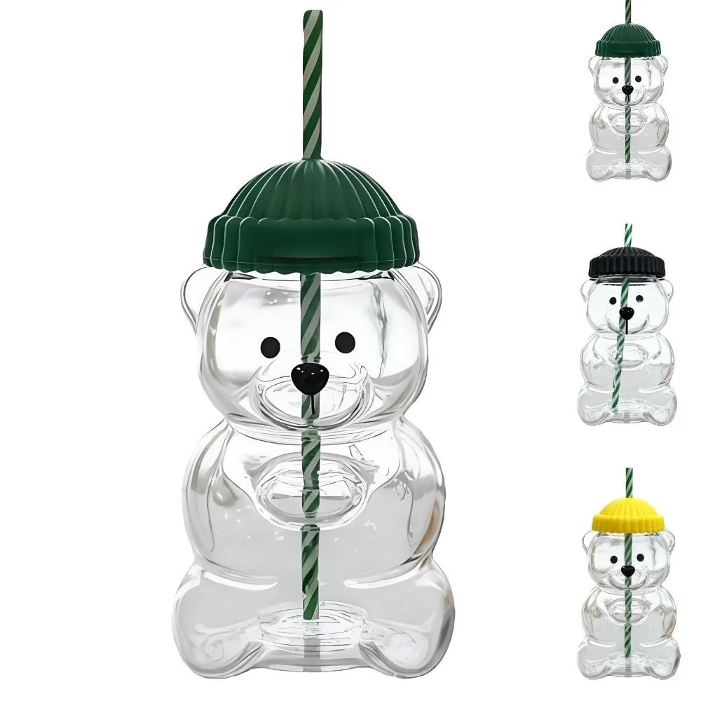 Cute 2025 Bear Glass Cup Transparent Large Capacity Glass Cup with Straw With Lid Bear Straw Cup Home Bar