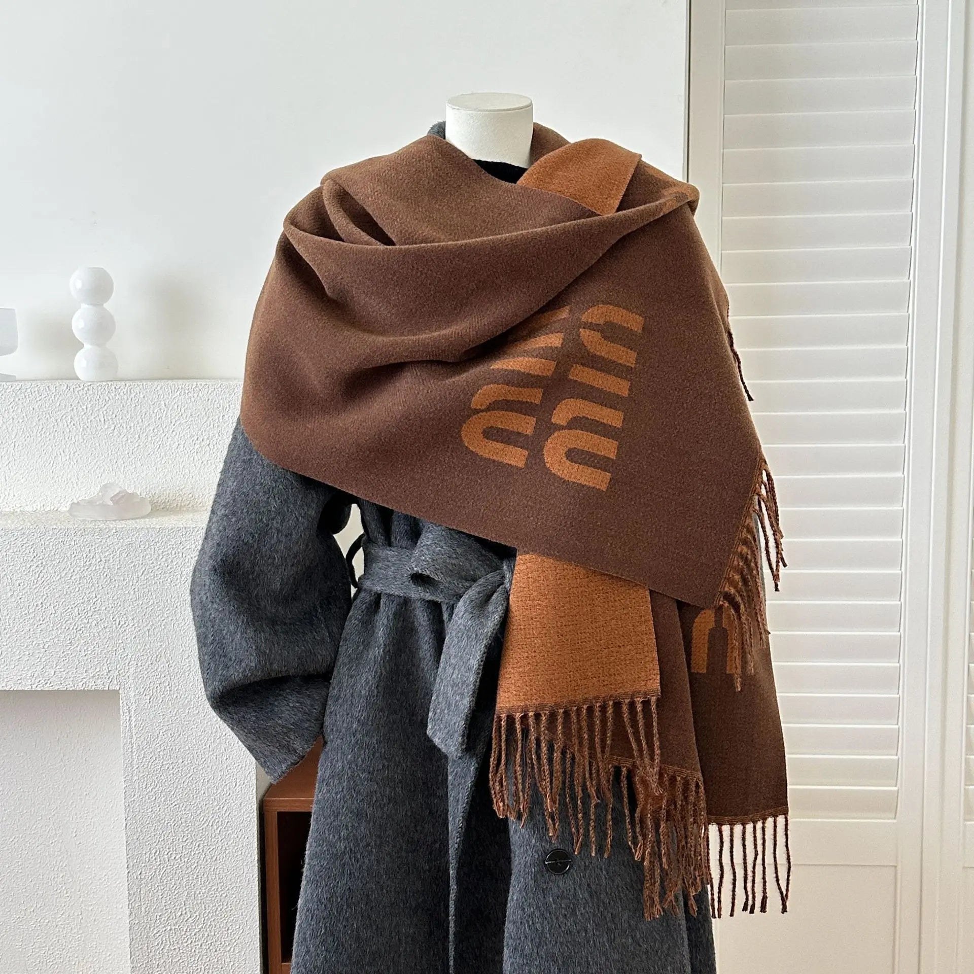 Oversized Letter Print Shawl Scarf for Women Acrylic Wool Like Warm Thick Knit Wrap Scarf Blanket Scarf Versatile Fashion