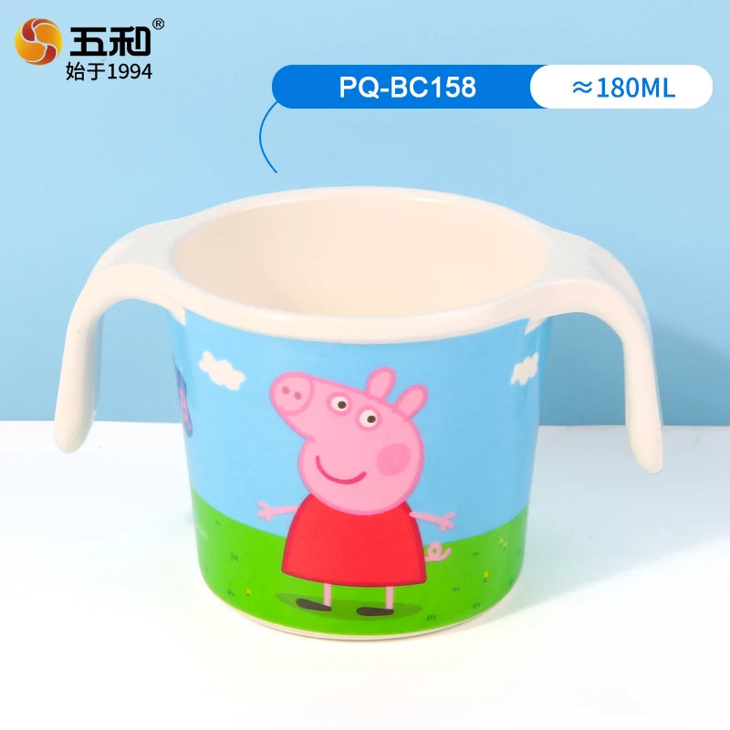 For Peppa Pig Tableware Cartoon Salad Bowl Anti-Fall Dining Plate Cup Spoon Baby Eating Double-ear Bowl Food-grade Divided Plate