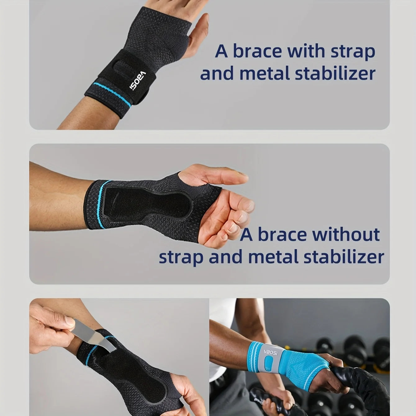 1pc Wrist Palm Support with Removable Metal Stays and Straps, Adjustable Brace Right Left Hand for Women And Men