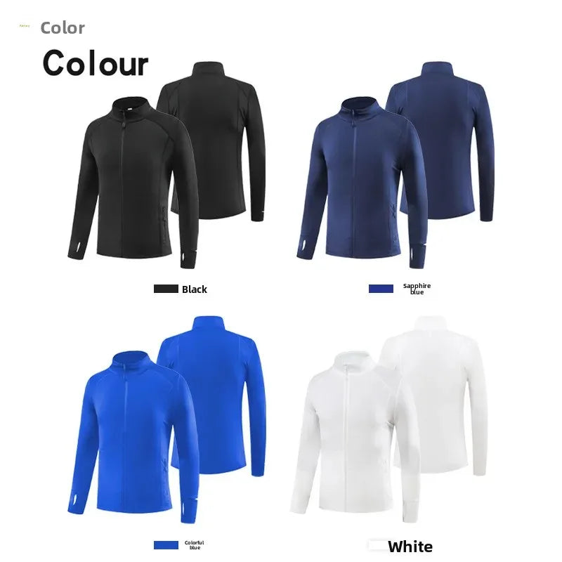 Men's Sport Jacket Quick Dry Fitness Clothes Casual Running Stand Collar Training Suit Flocking Milk Silk Running Outerwear