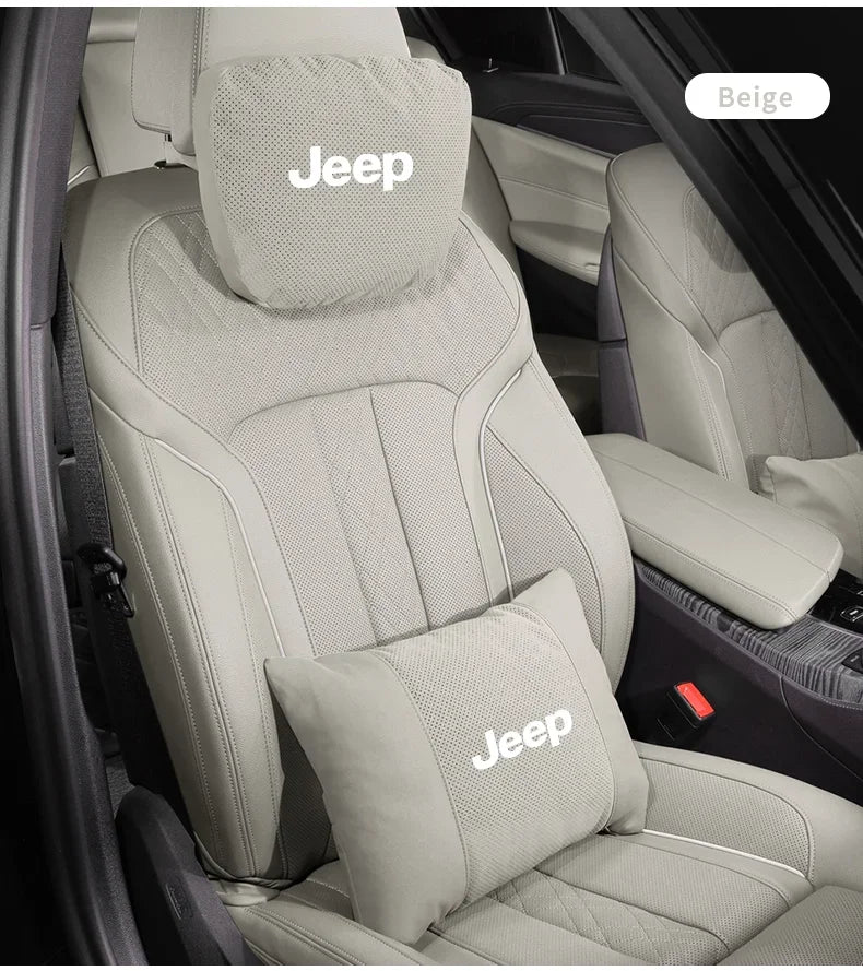 Car Suede Ventilate Headrest Seat Waist Cushion Pillow Jeep Wrangler Grand Cherokee Renegade Compass Gladiator Patriot Commander