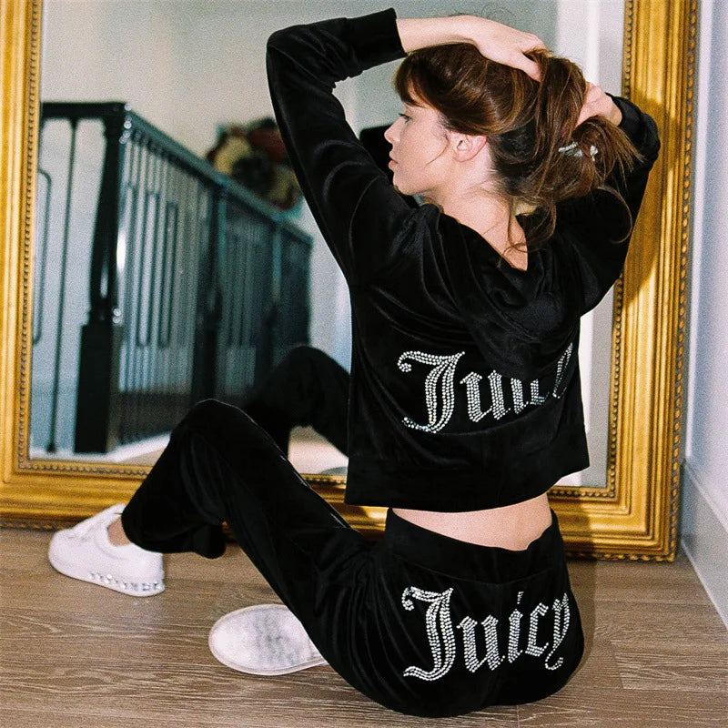 Women's Y2K Jogging Two-Piece Hooded Set Fall Winter Jogger Comfortable Pantsuit Long-Sleeved Jacket Coat & Trousers Casual Sets