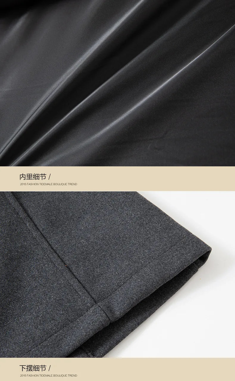 New Winter Mens Wool Blends Coats Solid Color Thick Warm Woolen Overcoat Double Neck Trench Coat Men Single Breasted Windbreaker