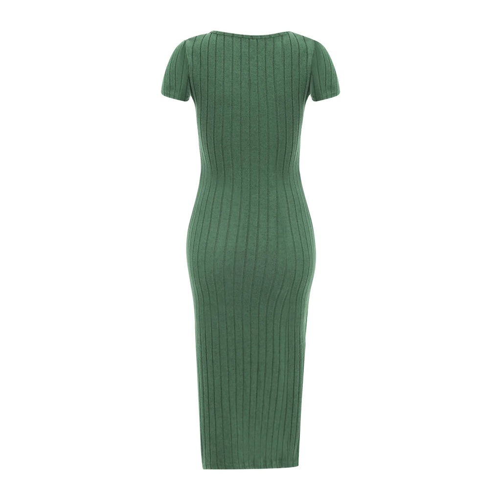 Elegant Maternity Knitted Dress Solid Color Short Sleeve Split Dresses Pregnancy Women Clothes Wedding Party Casual Daily Wear