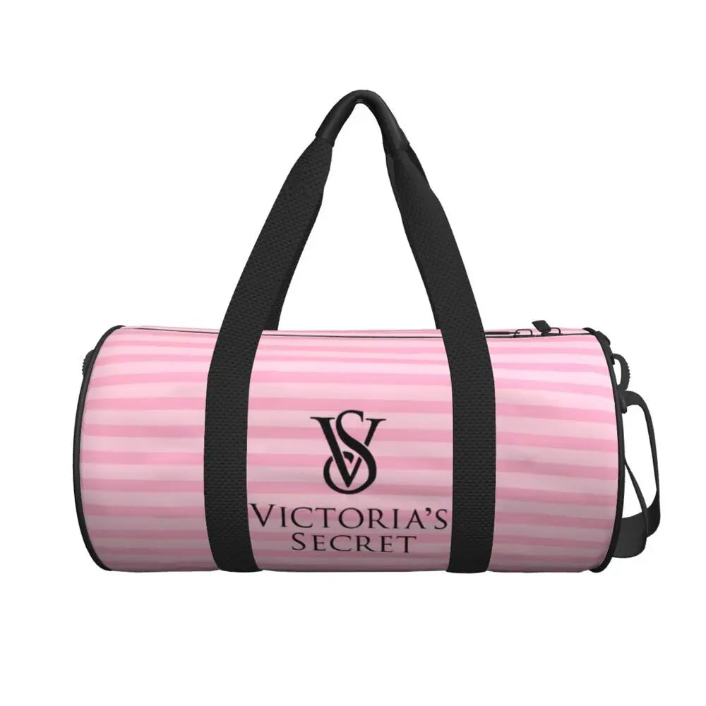 Pink White Stripe Round Capacity Travel Duffel Bag Male Female Large-Capacity Hand Luggage Sports Fitness Bag Travel Package