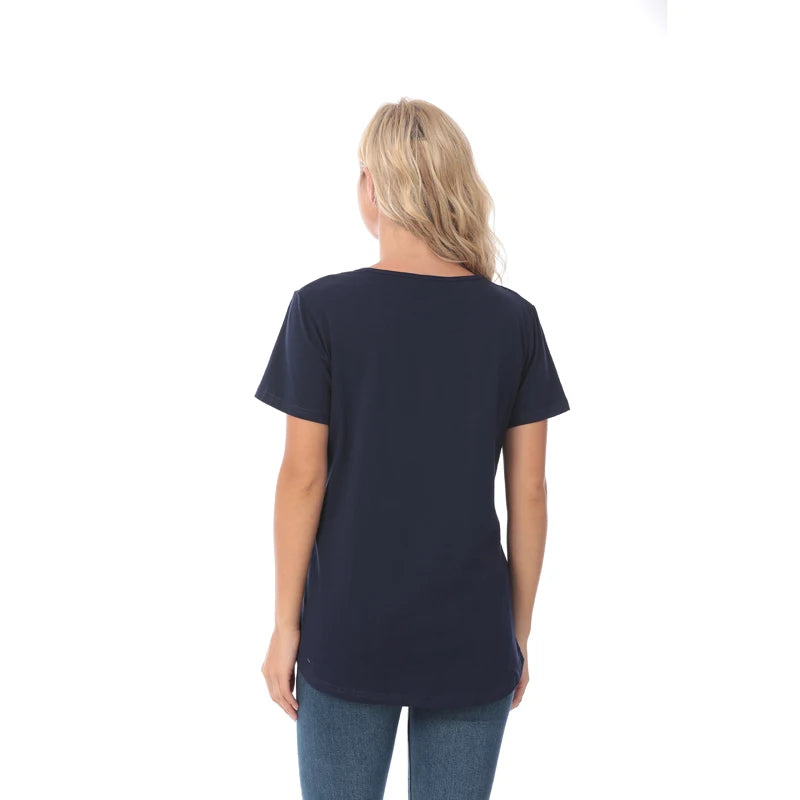 Plus Size Maternity T-Shirt Short Sleeve Stretch Cotton Breastfeeding Tees Loose Nursing Tops for Pregnant Women