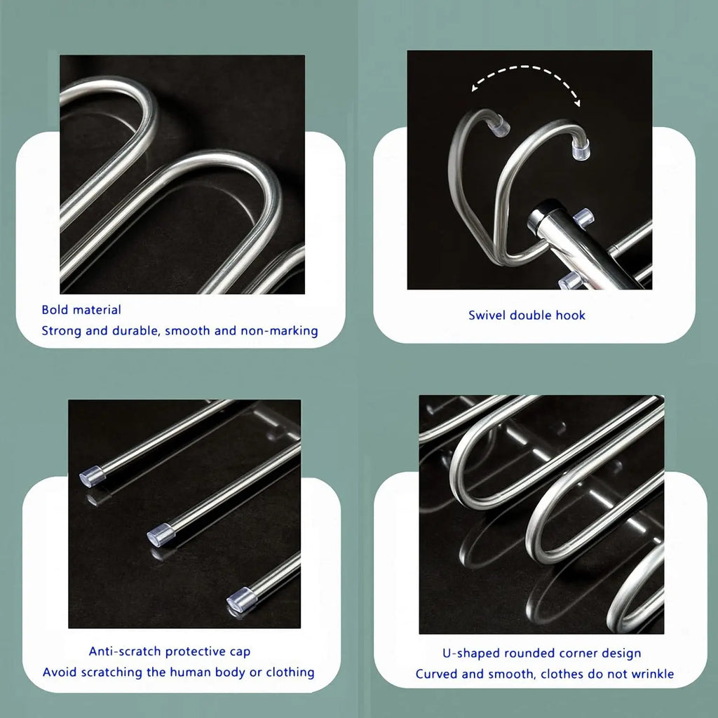 1/2pcs Folding Magic Pants Hangers,5/9Layer Stainless Steel Space Saving Clothes Rack,Jeans Trousers Scarf Organizers for Closet