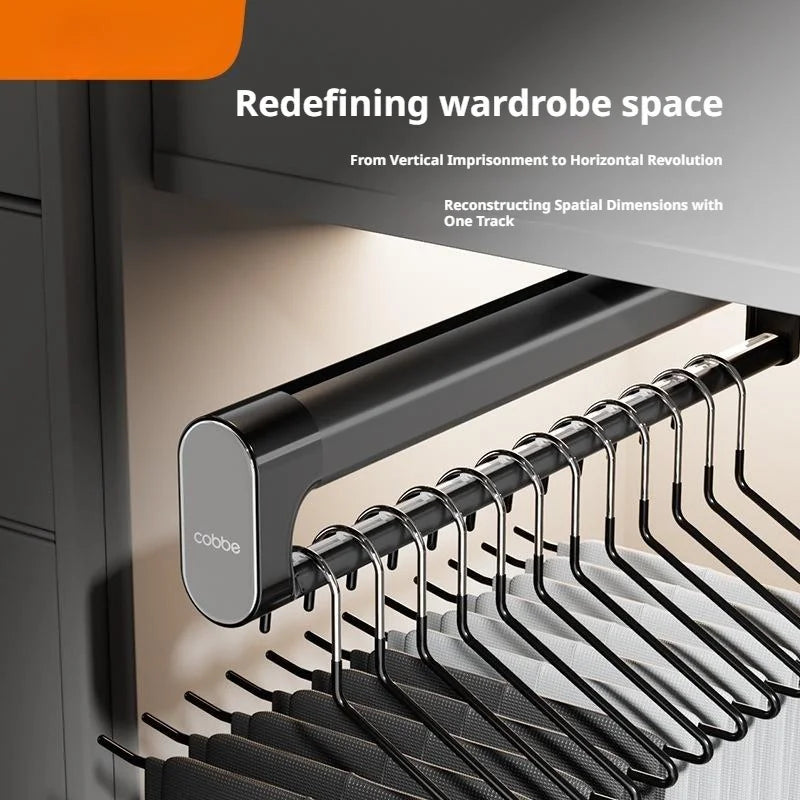 Retractable Closet Pull Out Rod Wardrobe Trousers Rack Clothes Hanger Top-mounted Damping  Slide Rail Valet Rod Pull-out Rack