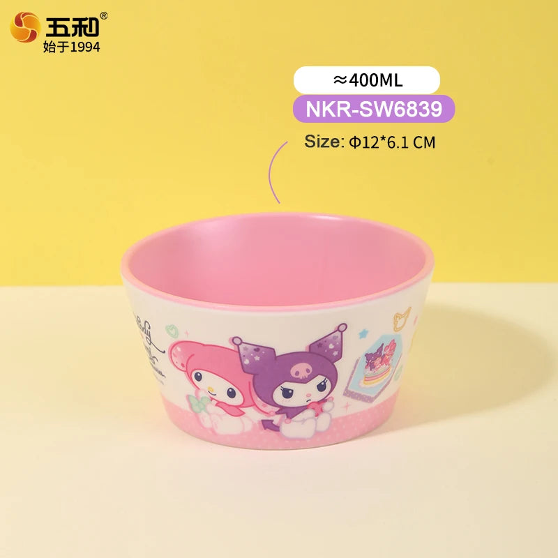 For Sanrio Kuromi Children Tableware Food Grade Dining Plates BPA-Free Salad Fruit Bowl Cartoon Baby Complementary Food Bowls