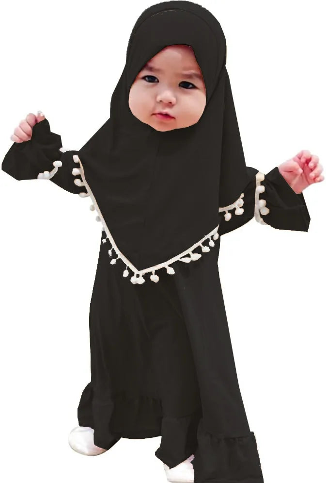 2PCS Muslim Dress Girls Kids Prayer Clothes Islamic Hijab Abaya Khimar Abayas Islamic Prayer Dresses Niqab Kaftan Scarf Robe
