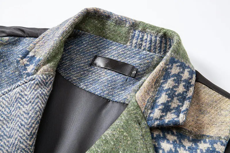 Men's Fashionable Retro Patchwork Collarless Plaid Vest Autumn Winter European Size Slim Fit Single Button Casual Youth Trend