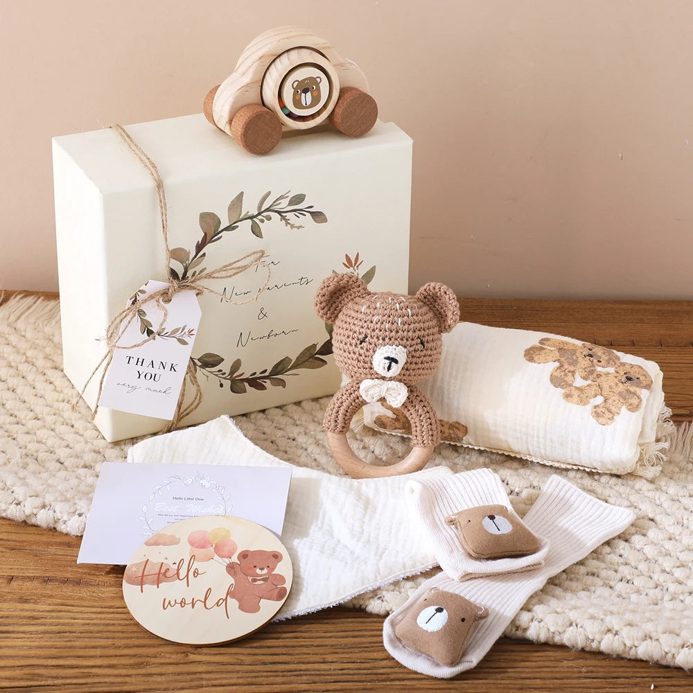 Baby Double-sided Cotton Bath Towel Newborn Care Set Children's Memorial Card Newborn Baby Gift Box Boy And Girl Bathing Set