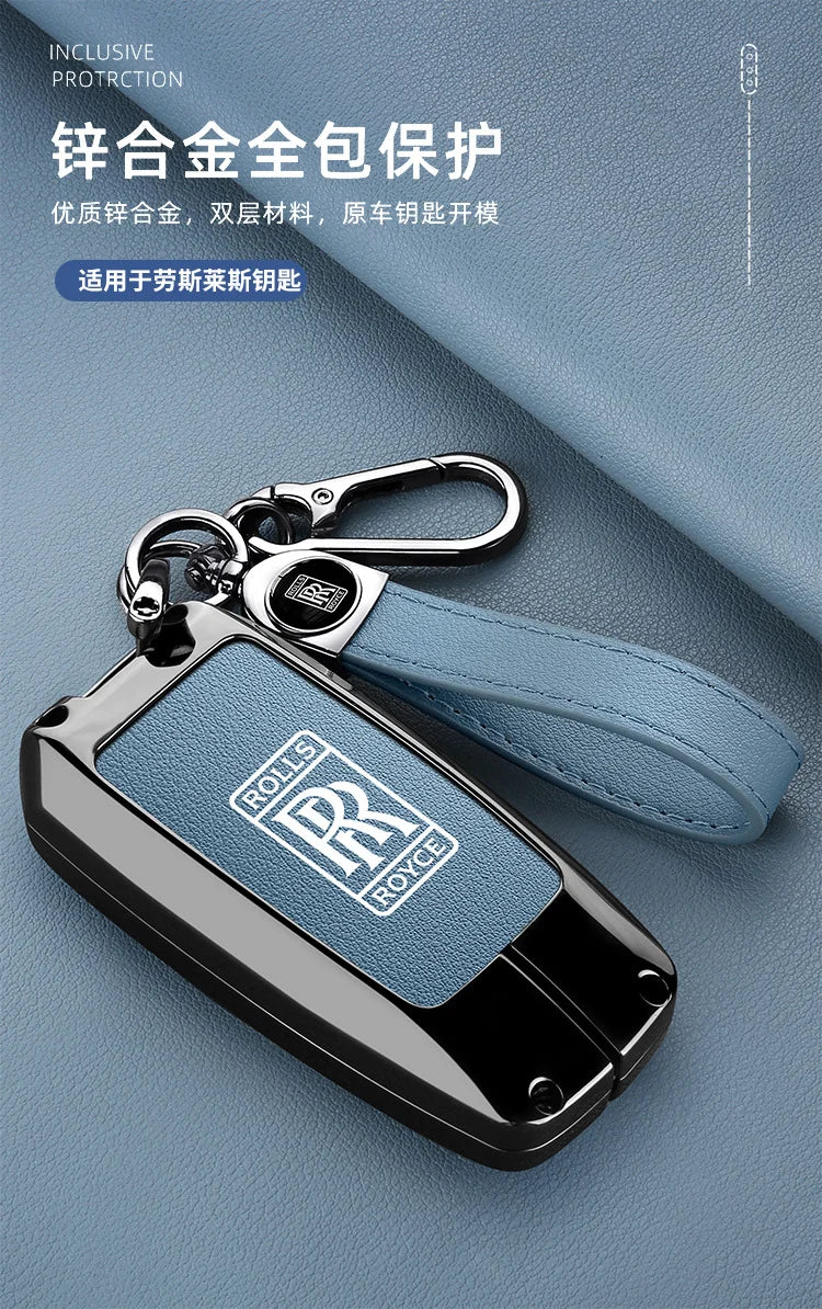 Zinc Alloy Leather Car Smart Remote Key Case Cover Shell For Rolls-Royce Cullinan Phantom Ghost Wraith Dawn Keychain Accessories