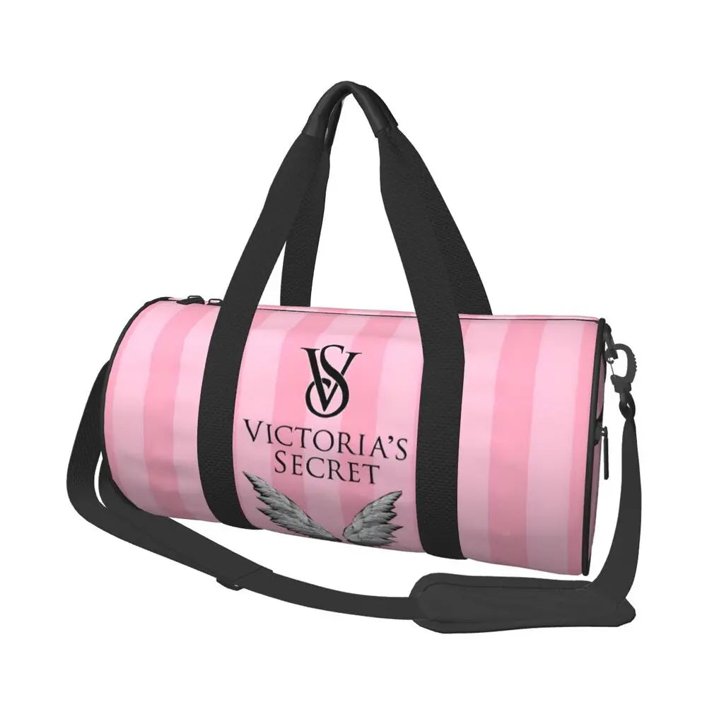 Pink White Stripe Round Capacity Travel Duffel Bag Male Female Large-Capacity Hand Luggage Sports Fitness Bag Travel Package