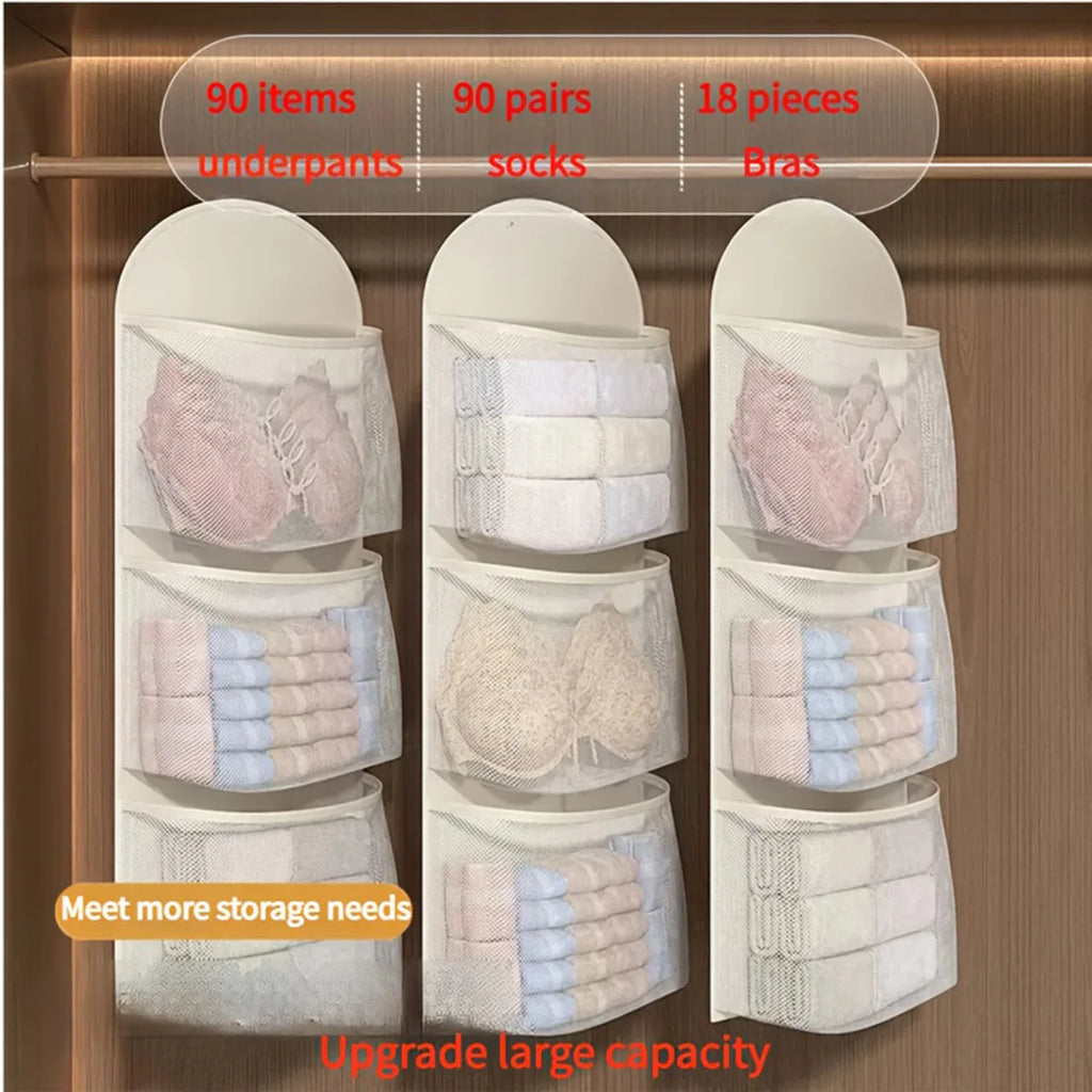 Three-layer hanging mesh bag closet dormitory bag hanging bag net bag underwear bag storage bag