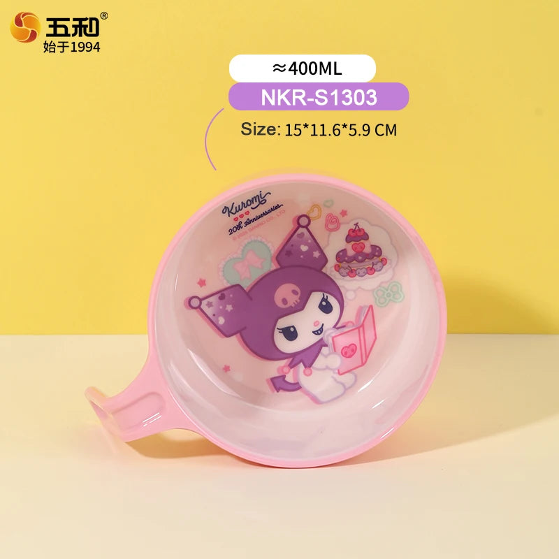 For Sanrio Kuromi Children Tableware Food Grade Dining Plates BPA-Free Salad Fruit Bowl Cartoon Baby Complementary Food Bowls