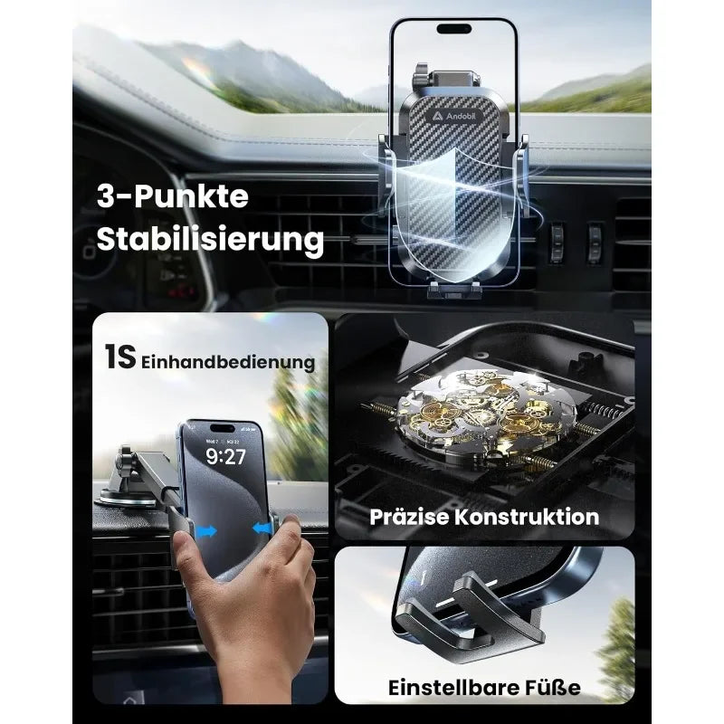 andobil Car Mobile Phone Holder, Ventilation and Suction Cup Holder, 3-in-1 Universal Car Smartphone Holder for iPhone