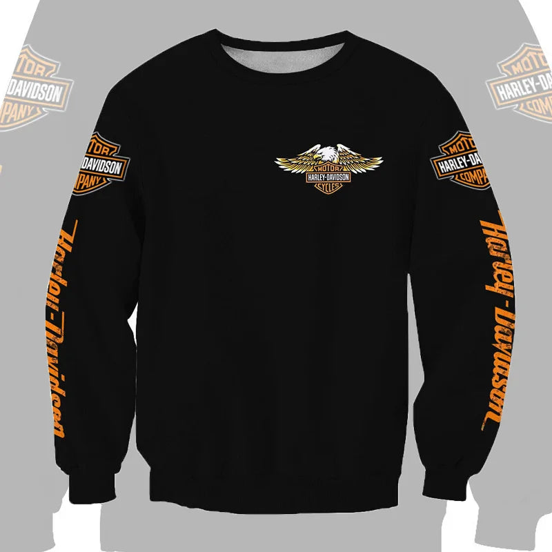 Fashion 3D Men's Printed Retro Harley Motorcycle Round-neck Long-sleeved Sweatshirt For Harley Davidson Sportster VRSC Touring