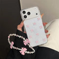 Korean Girl Pink Bowknot Phone Case For iPhone 17 Air 16 15 14 13 12 11 Pro Max 7 8 Plus X XR XS Max With Pink Bow Lanyard Cover