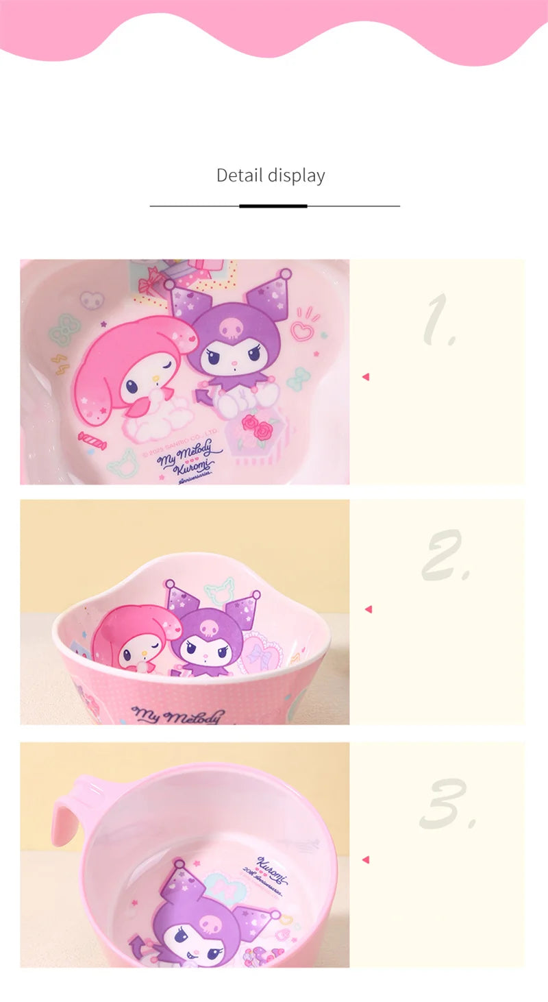 For Sanrio Kuromi Children Tableware Food Grade Dining Plates BPA-Free Salad Fruit Bowl Cartoon Baby Complementary Food Bowls