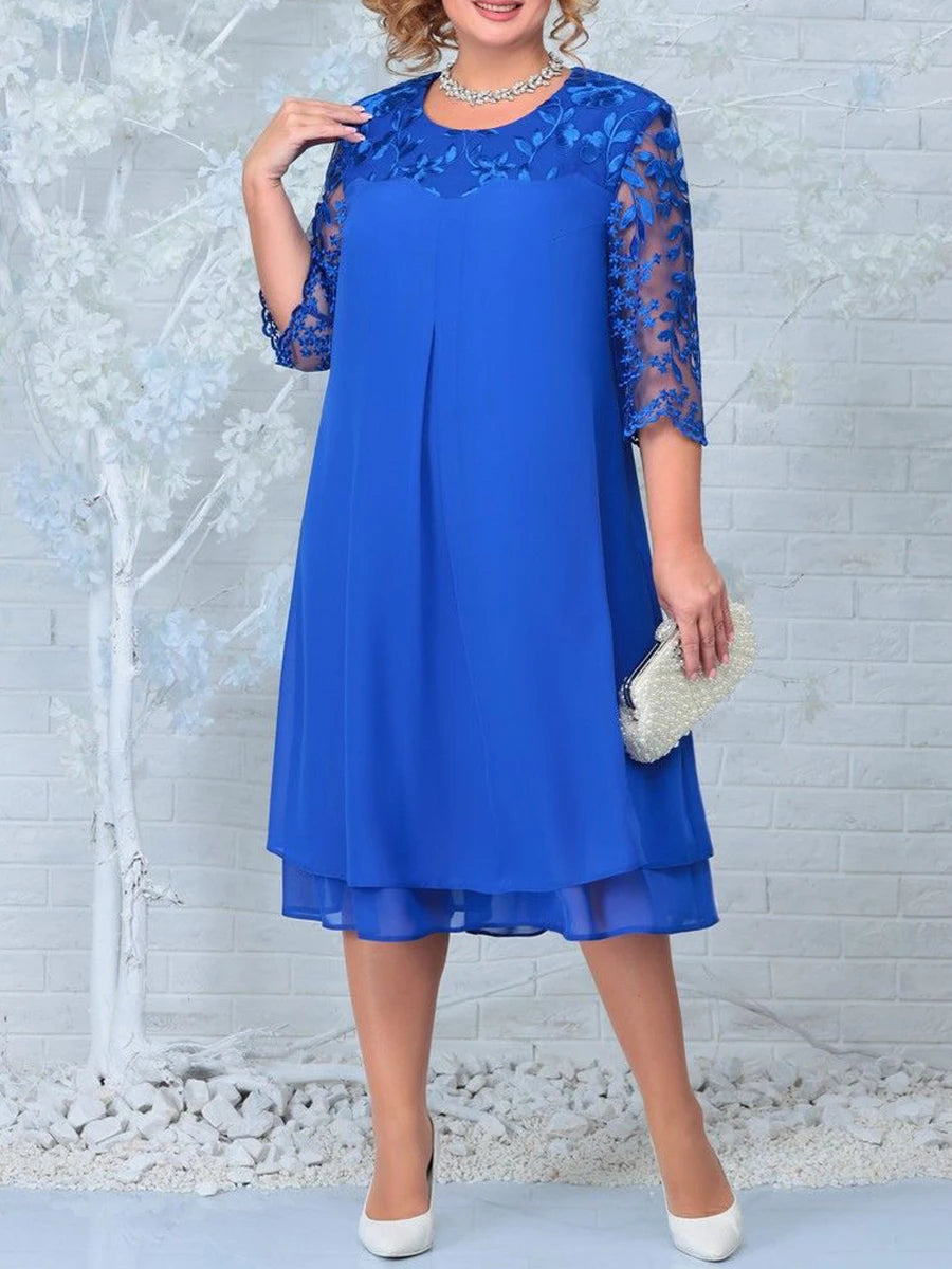 Plus Size Summer Dress Woman 2025 New Fashion Embroidery Patchwork Elegant Wedding Party Curvy Dresses