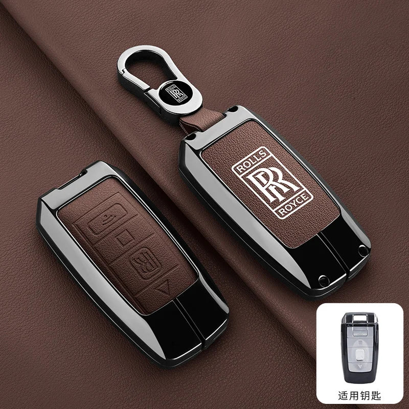 Zinc Alloy Leather Car Smart Remote Key Case Cover Shell For Rolls-Royce Cullinan Phantom Ghost Wraith Dawn Keychain Accessories