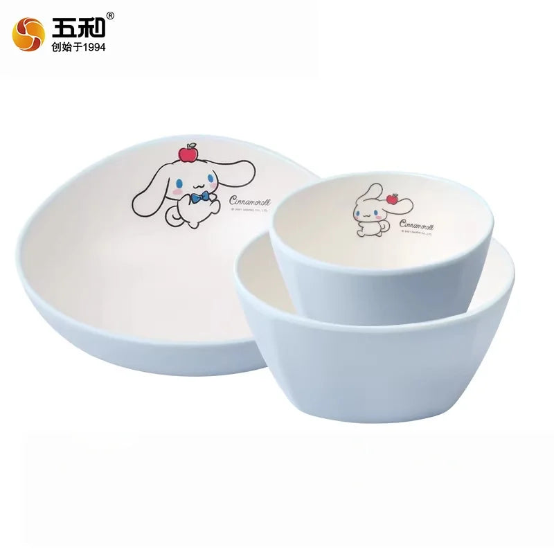 For Sanrio Cinnmoroll Children Tableware Cartoon Soup Spoons Anti-Fall Dining Plates Salad Bowls Water Cups Food-grade Tableware
