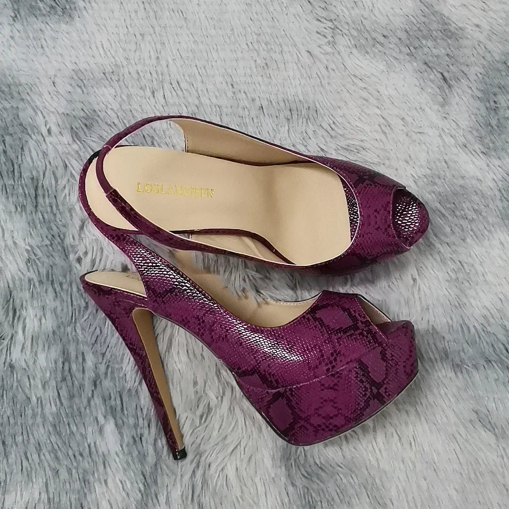 Women Pumps Stilettos 14CM Platform Stripper High Heels Sexy Open Toe Sandals Gladiator Party Dress Wedding Shoes Large Size 44
