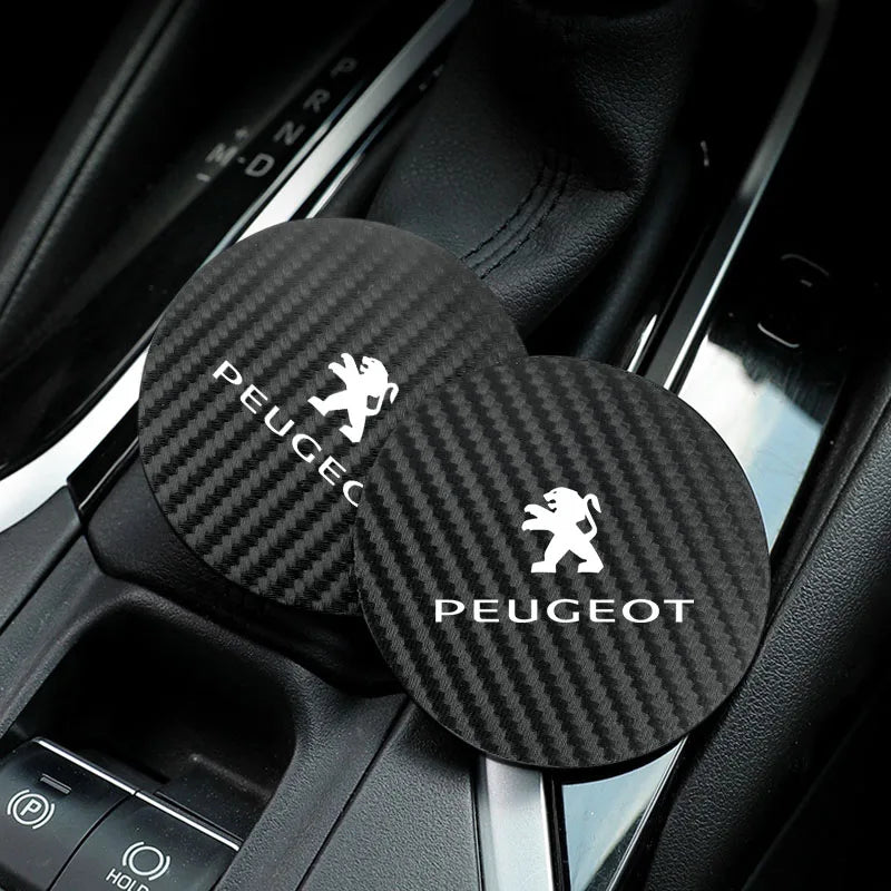 2Pcs Car Coasters Leather Water Cup Mat Auto Accessories For Peugeot 408 4008 308 3008 Rifter 5008 508 2008 208 301 RCZ 407 108