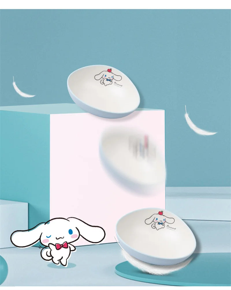 For Sanrio Cinnmoroll Children Tableware Cartoon Soup Spoons Anti-Fall Dining Plates Salad Bowls Water Cups Food-grade Tableware
