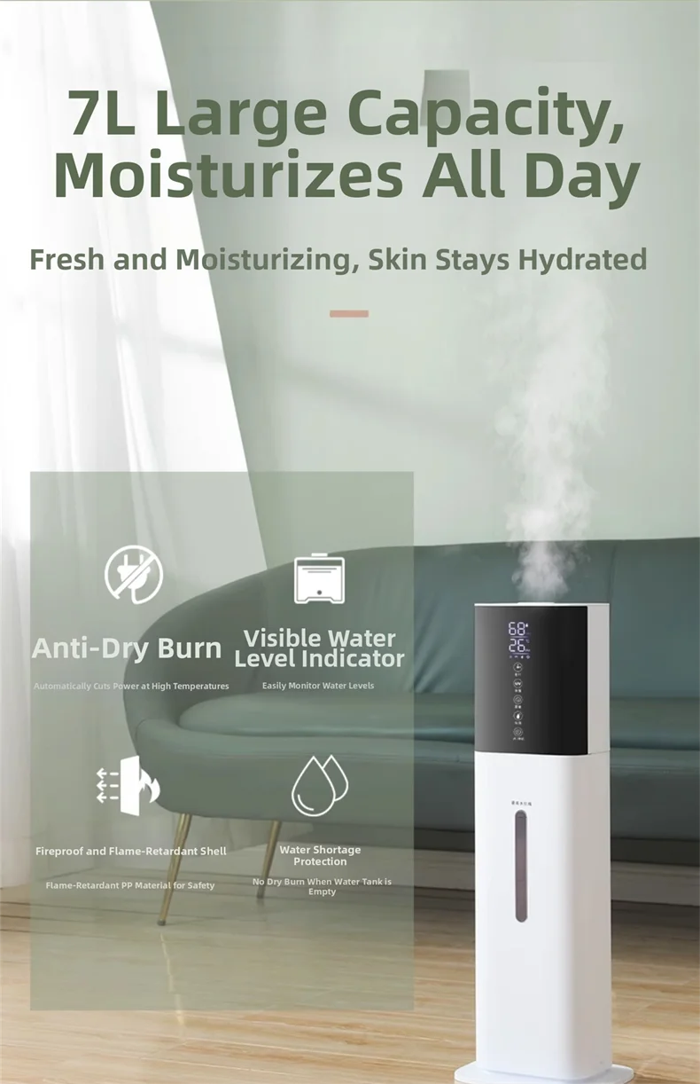 7L Floor Standing Humidifier with Remote Control Baby Room Humidifier Ultra Quiet Quiet Floor Humidifier For Living Room