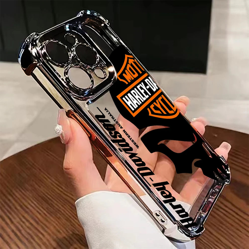 Luxury Skull Y-Harleyes Motorcycles Plating Phone Case For iPhone 17 16e 16 15 14 13 12 11 Pro Max 8 Air Plus Anti-Fall Airabag
