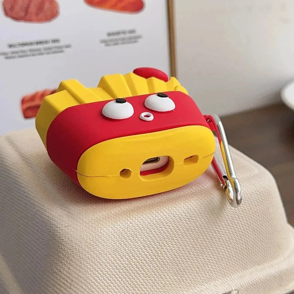 For AirPods 4 3 2 1 Pro Pro2 Earphone Case 3D French Fries Hamburger Silicone Protective Headphone Box With Pendant Cover