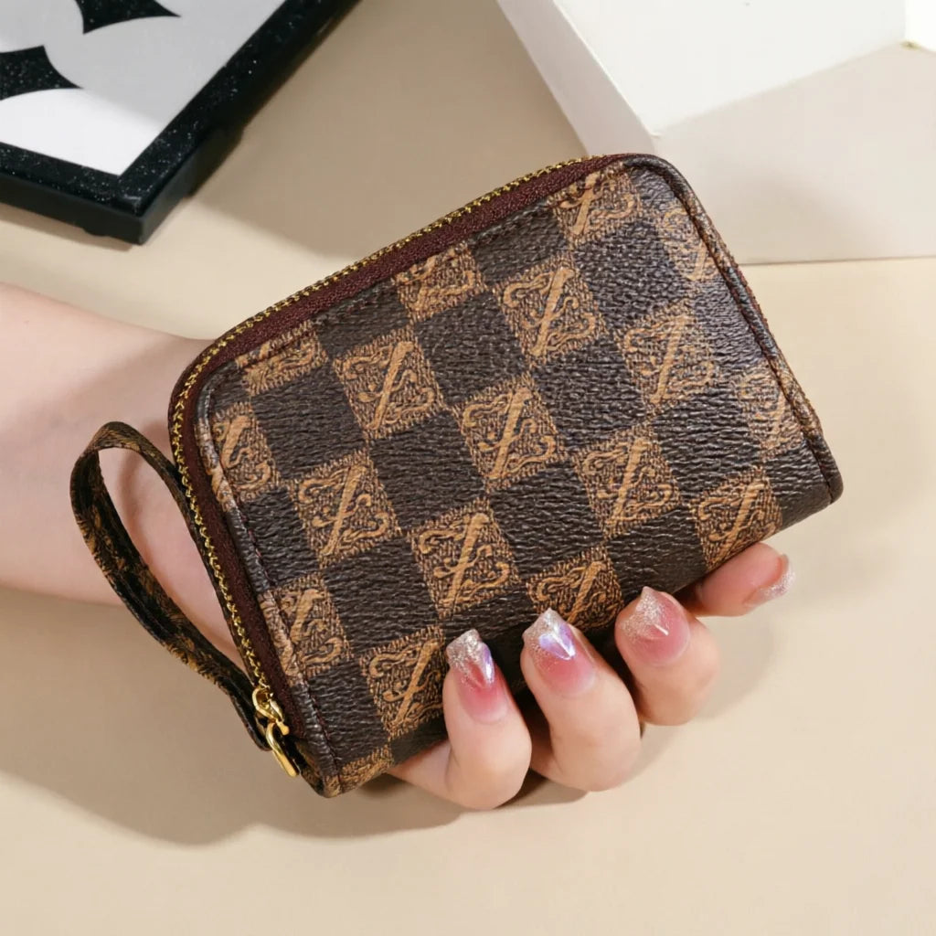 Women's minimalist short wallet with zipper wrapped around clutch wallet, fashionable zipper wrapped around coin wallet