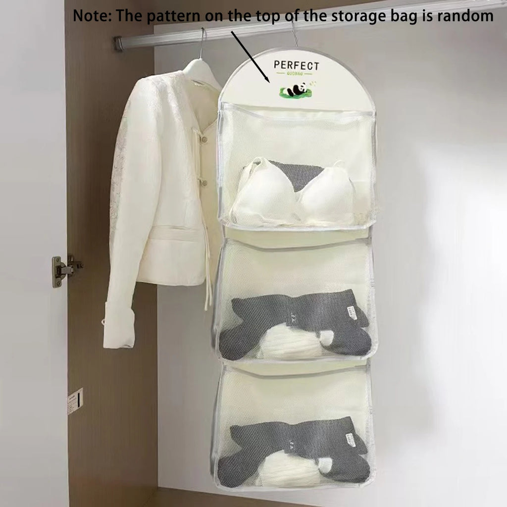 Three-layer hanging mesh bag closet dormitory bag hanging bag net bag underwear bag storage bag